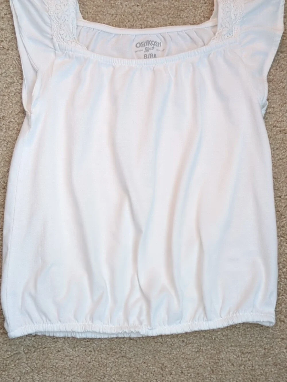 OshKosh B'gosh White Girls Lace-Trim Flutter Sleeve Top